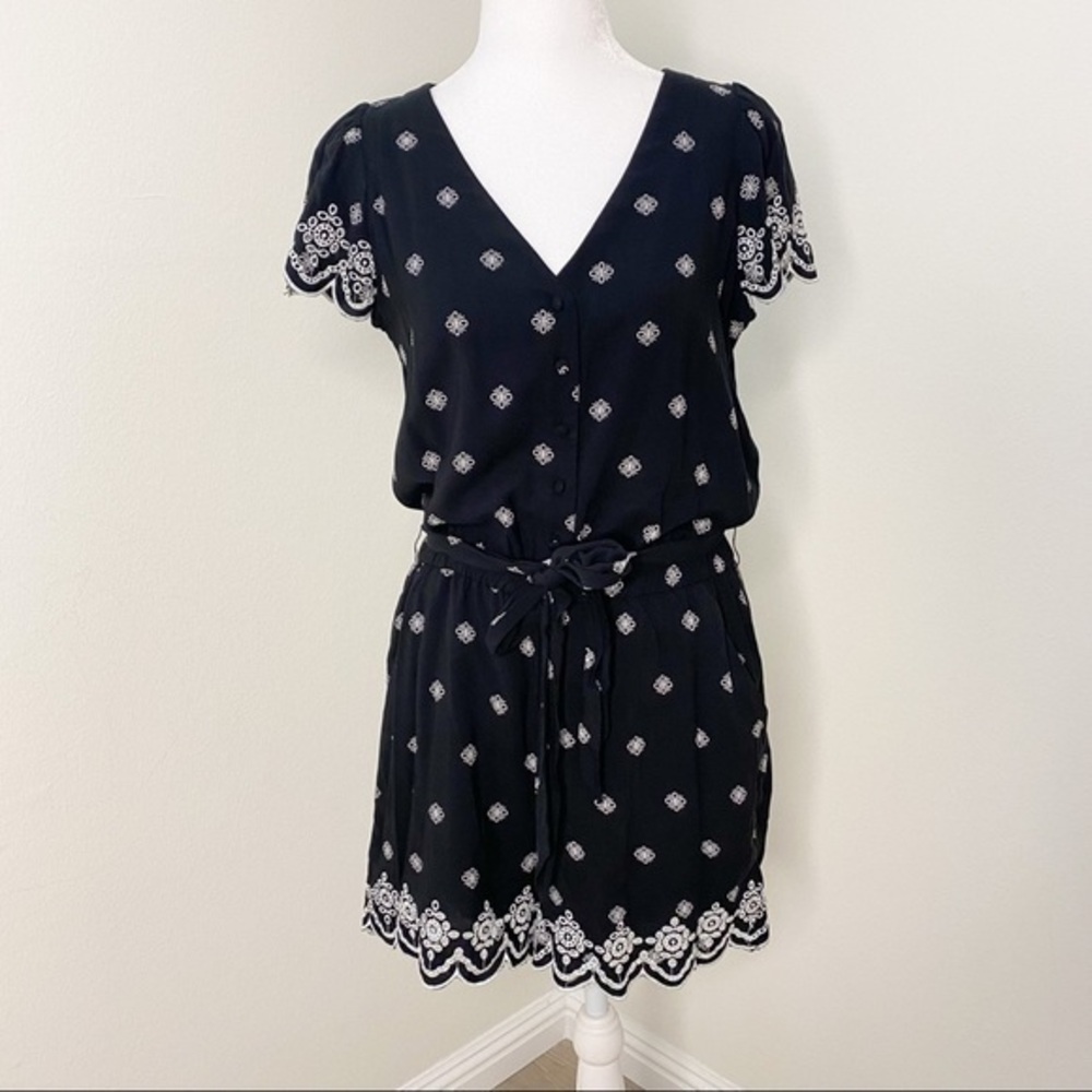 LOFT black embroidered romper